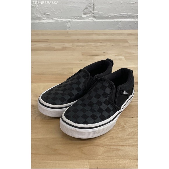 Vans Black/Gray Boys Toddler Asher Checker Slip on Low Top Shoes - Size 11 - Picture 1 of 8